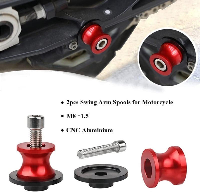 FREAXLL 2pcs M8*1.5 Motorcycle Swing Arm Sliders Spools 8mm for Suzuki GSXR 600 750 1992-2024 GSX-R 1000 2001-2024 GSXS 600 750 1000 GSX-8R GSX-8S 2023-BRed - Image 4